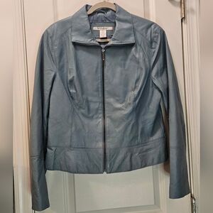 Studio JPR Jacket 100% GENUINE LEATHER Womens Size XL Blue Full Zip Biker Casual